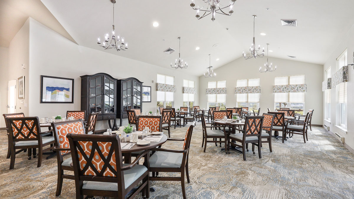 The dining room at Orchard Heights set for mealtime