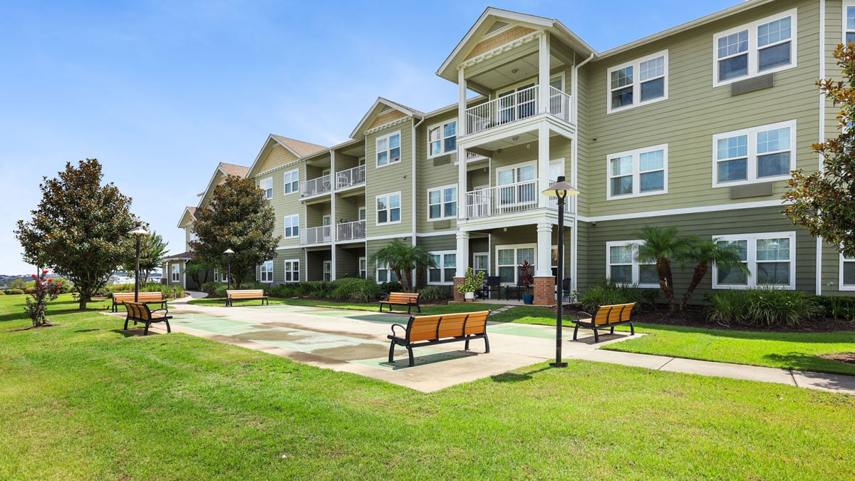 The outdoor patio at Orchard Heights