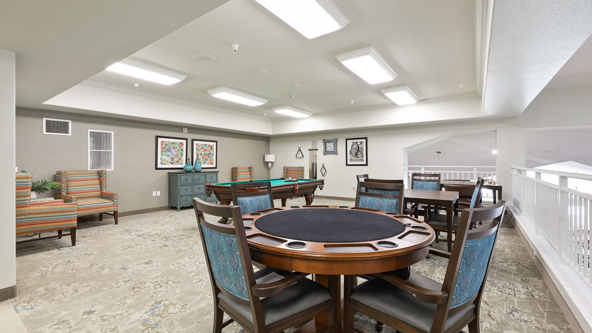 The game room at Orchard Heights