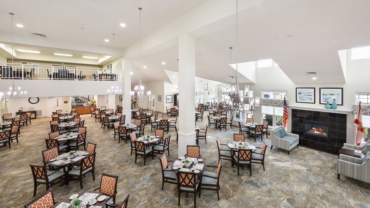 The dining room at Orchard Heights set for mealtime