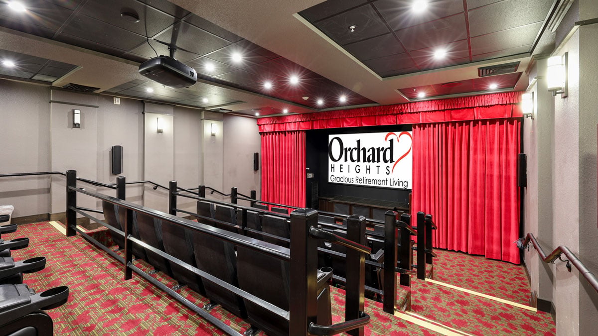 The theater room at Orchard Heights