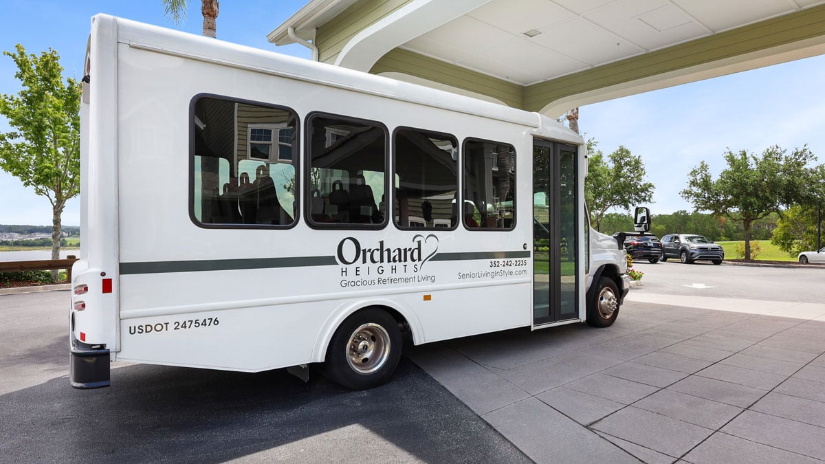 The Orchard Heights community bus providing resident transportation