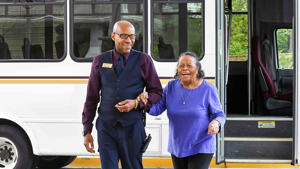 The Orchard Heights community bus providing resident transportation
